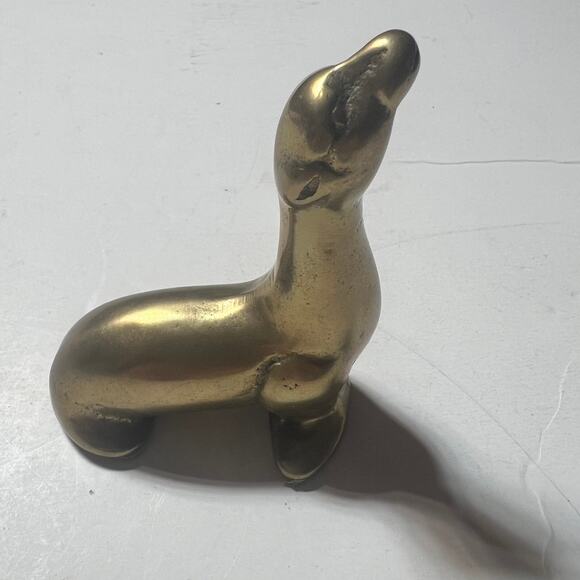 Vintage Brass Sea Lion Figurine Taiwan old Wal Mart Mid Century Animal Decor - Picture 5 of 14